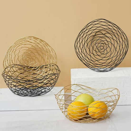 Железная корзина для фруктов, простая бытовая ваза для фруктов в скандинавском стиле, волнистая полая резная конструкция, железная ваза для фруктов для дома