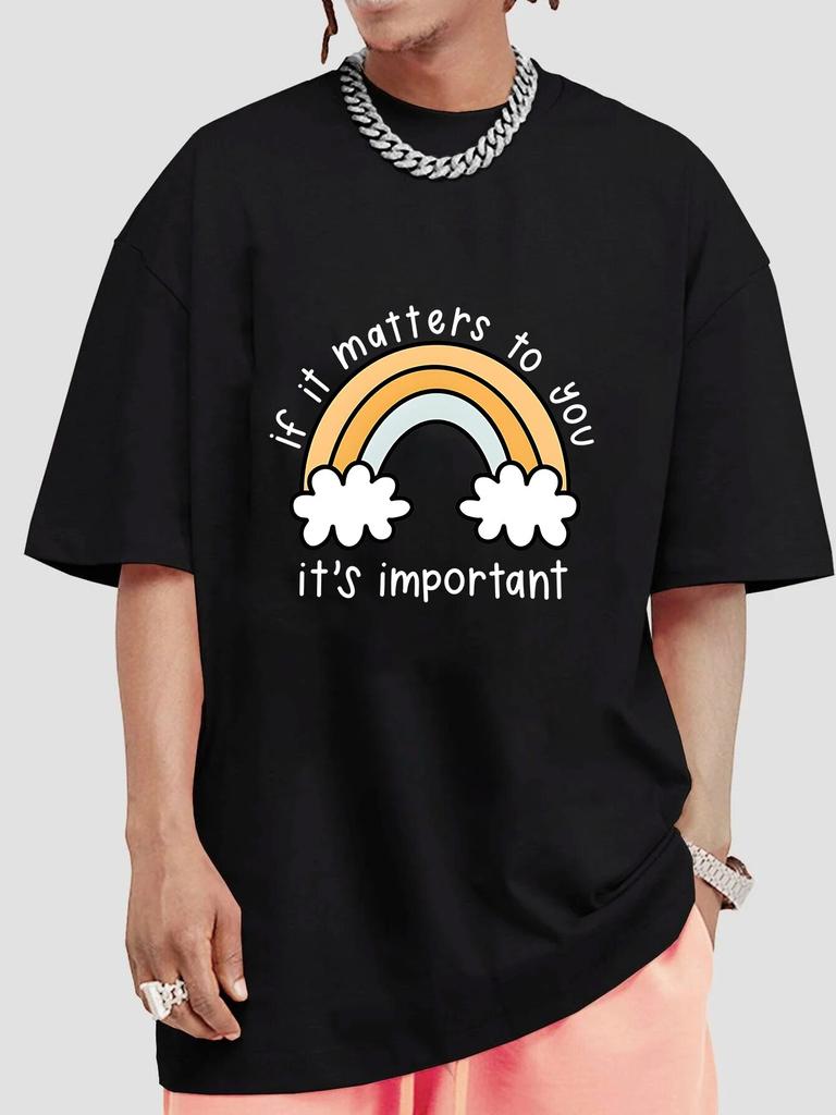 Летняя радужная футболка с героями мультфильмов, женская футболка унисекс, если для вас это важно, футболка с буквенным принтом, большие хлопковые футболки