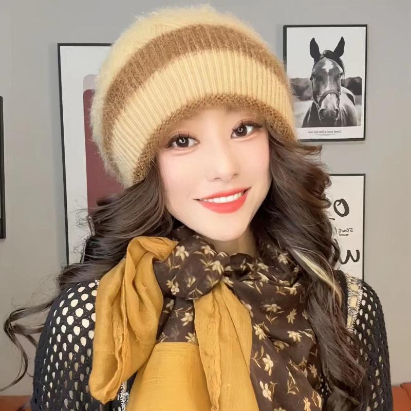 Двухслойная вязаная модная зимняя шапка для женщин, вязаная термошапка, осенне-зимняя женская шапка