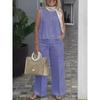 Women's Summer Fashion Simple Sleeveless Top Loose Wide Leg Pants Cotton Linen Set Suits & Sets Women’s