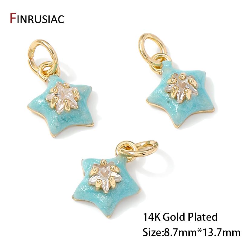 Позолоченная латунь 14K, цирконы, эмаль, подвески-звездочки для изготовления ювелирных изделий, серег, ожерелий, браслетов, поделок, аксессуары