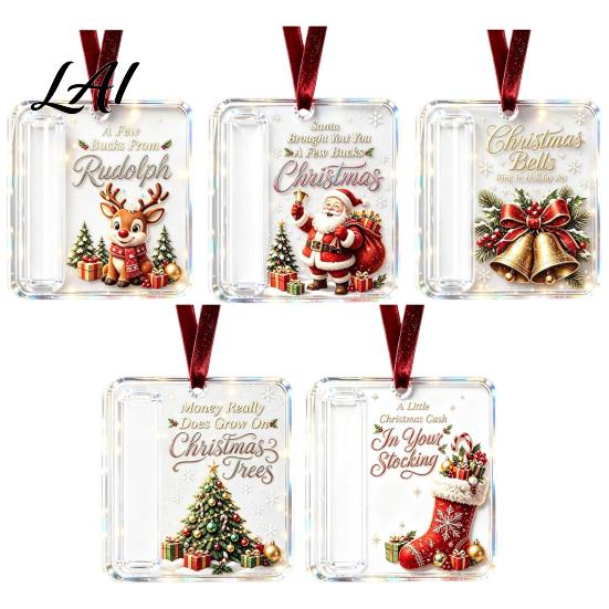 Reusable Acrylic Gift Holder 3 Pcs Christmas Cash Ornament Money for Cash Clear Santa Snowman Ornaments Xmas Tree Hanging Decoration Holiday Gifts