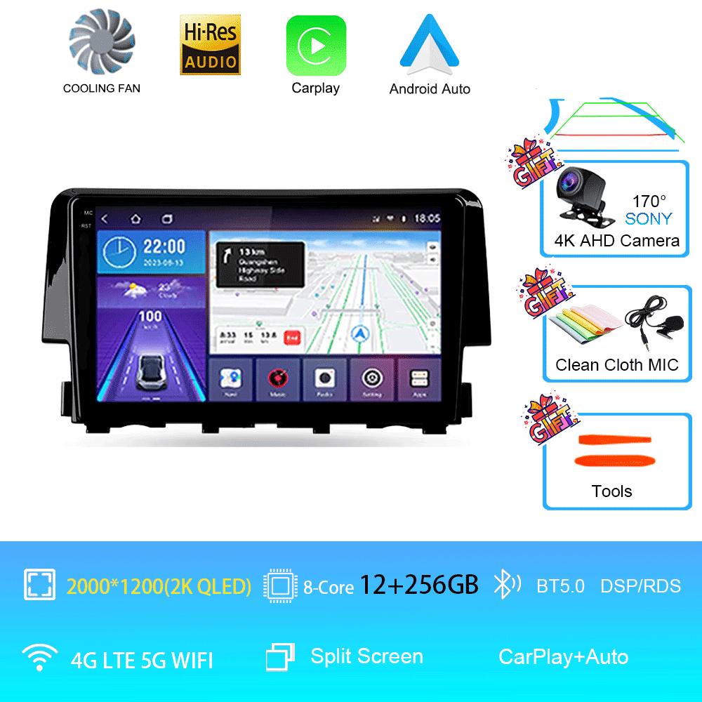 Автомобильный радиоприемник 9 дюймов навигатор для Honda Civic 2015-2022 Мультимедийный видеоплеер GPS навигация стерео CarPlay Android14 Bluetooth