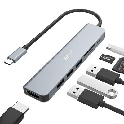 Адаптер-концентратор USB C JESWO USB-концентратор Выход HDMI Порт быстрой зарядки PD 100 Вт Картридер USB-концентратор Type-C Thunderbolt 3 Совместим с MacBook iPad Chrome Surface Go
