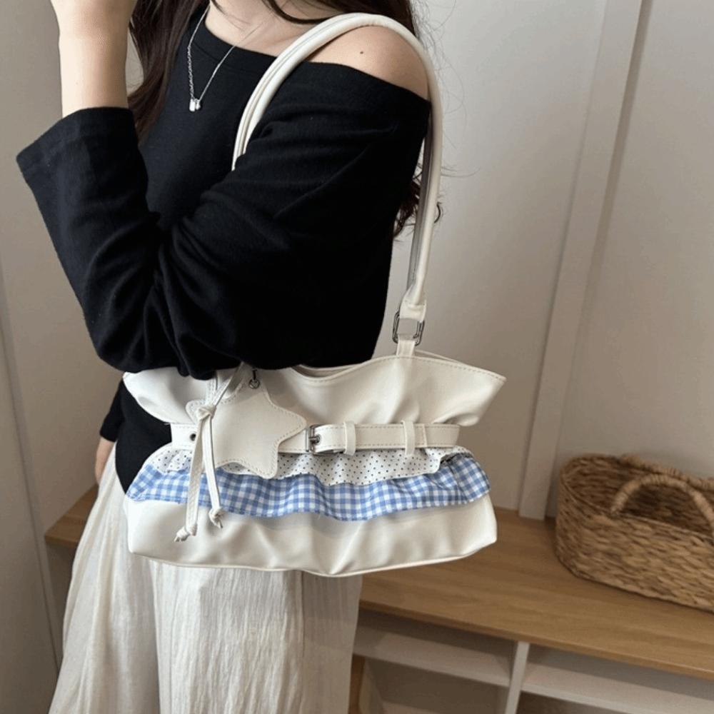 Ruffles Women Tote Bag Polka Dot Underarm Shoulder Bag Sweet Balletcore Handbag Ladies