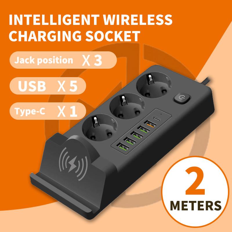 European Standard Mobile Phone Wireless Charging Strip Plug with Cable USB Socket Russian Plug Board PD Multi Socket