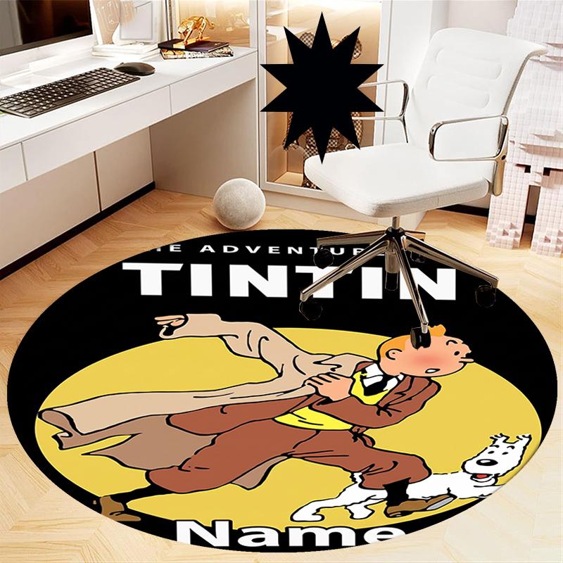 Custom Name The Adventures of Tintin Printed Round Rug Carpet Chair Rug Area Rug Entryway Doormats,for Office Chair Living Room Bedroom Kitchen Room.