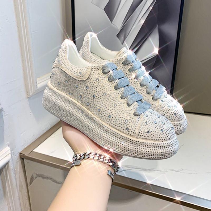 Fashion Autumn Spring Women Platform Shoes Rhinestones Thick-soled White Silver Shoes Shining Crystal Sneakers Trend Casual Sneakers
