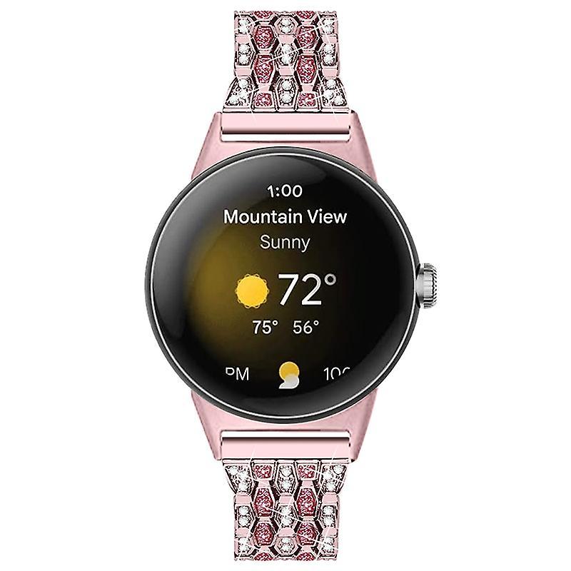 For Google Pixel Watch 2/Pixel Watch Metal Rhinestone Decor Replacement Watch Strap Wrist Band Pink