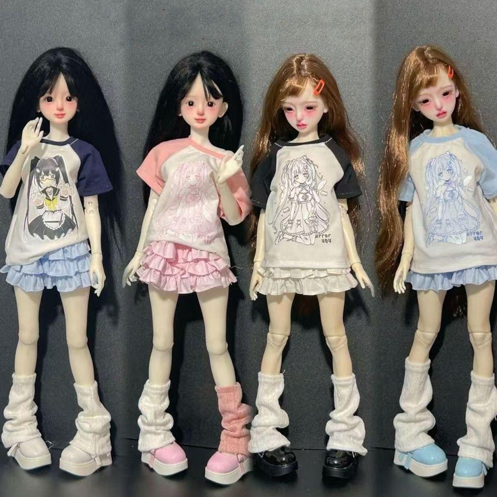 With Leg Socks Leisure T-shirt Cartoon Doll Cake Skirt for 30/45cm Dolls for 1/4 1/6 BJD Dolls