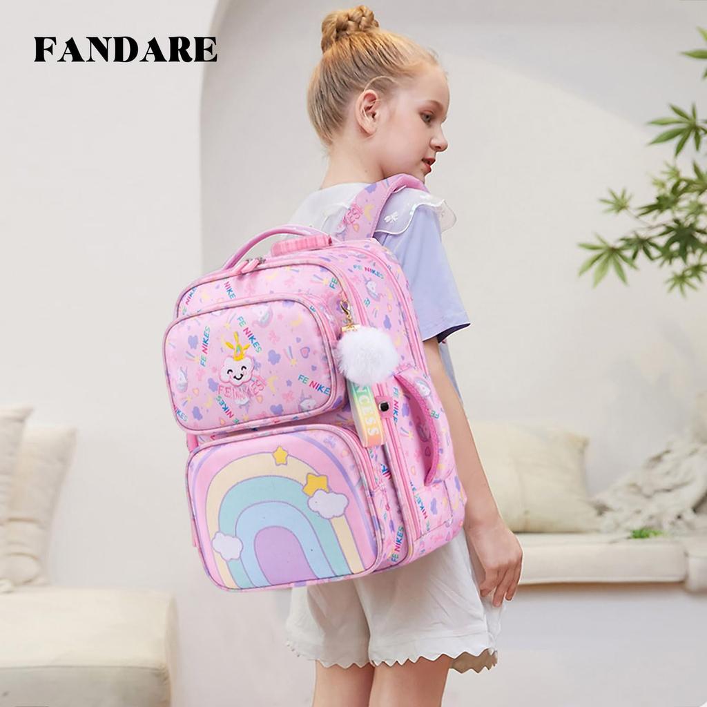 Рюкзак для начальной школы Unicorn Rainbow, большой, формат А4, включает в себя светоотражающий карандаш, поставляется с нагрудным карманом, для поездок на работу и обратно, розовый [FANDARE] для детей,