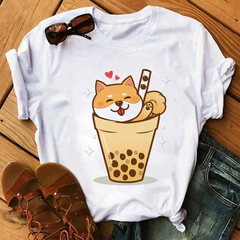 Kawaii футболка с принтом чая с молоком, женская модная футболка, повседневные топы, женские женские футболки с короткими рукавами 90-х годов, милая футболка с рисунком