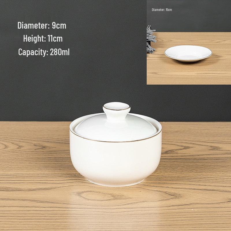 Ceramic Double Boiler Stew Pot with Lid for Soup, Bird's Nest, and Steamed Eggs