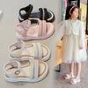 Girls Sandals Pleated Sweet Kids Beach Shoes Open Toes Soft Sole 2025 Summer New Children Casual Shoes Fashion Trendy Comfort