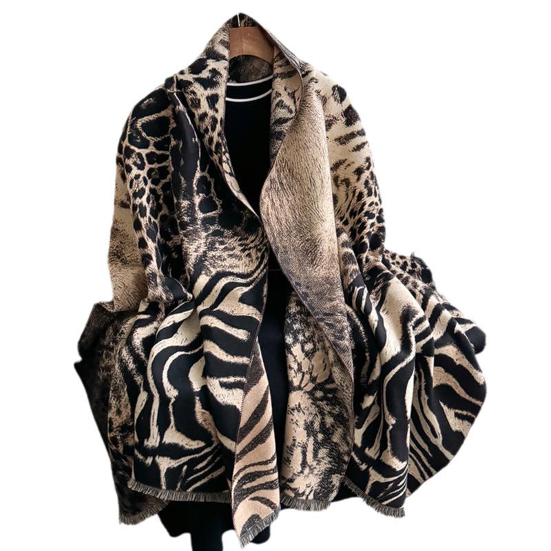 Leopard Print Scarf, Thickened, Warm And Fashionable, Autumn And Winter Outer Shawl, Double-Sided Imitation Cashmere Dual-Purpose