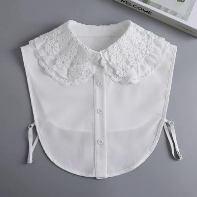 White Big Lapel Shawl Doll False Collar for Women Girls Ruffled Trim Detachable Half Shirt Lapel Blouse Collar Decor