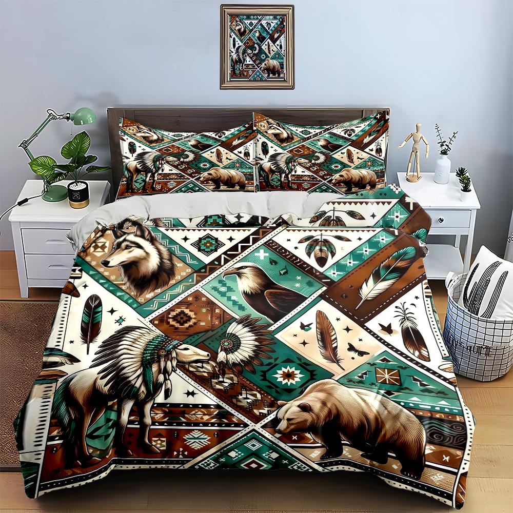 Animal tribal motifs Bedding Duvet cover sets Duvet covers Pillowcases gifts (1 * Duvet Cover 2 * Pillowcases, without duvet insert)
