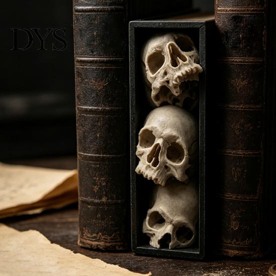 Офисный Настольный Орнамент Готический Стиль Вставка для Книжной Полки, 3-уровневый Дизайн из Сложенных Черепов, Жуткий Домашний Декор 3D-печатная Скелетная Скульптура на Тему Ужасов,