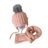 2 Pcs Kids Winter Hat Scarf Set Soft Cable Knitted Pom-Pom Hat Warm Scarf Set for Boys Girls Toddlers
