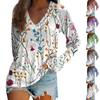Women's Long Sleeved T-shirt V-neck Tie Dyed Floral Stripe Print Casual Top