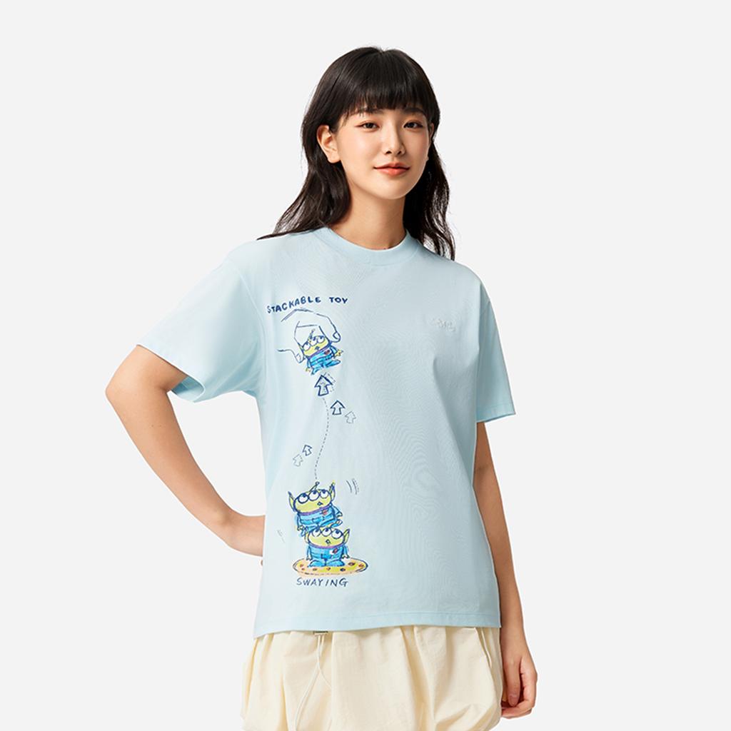 Li Ning X Disney Серия История игрушек Футболка с крупным принтом, в американском винтажном стиле, повседневная, модная, удобная, дышащая, с круглым вырезом и коротким рукавом AHSV692-2
