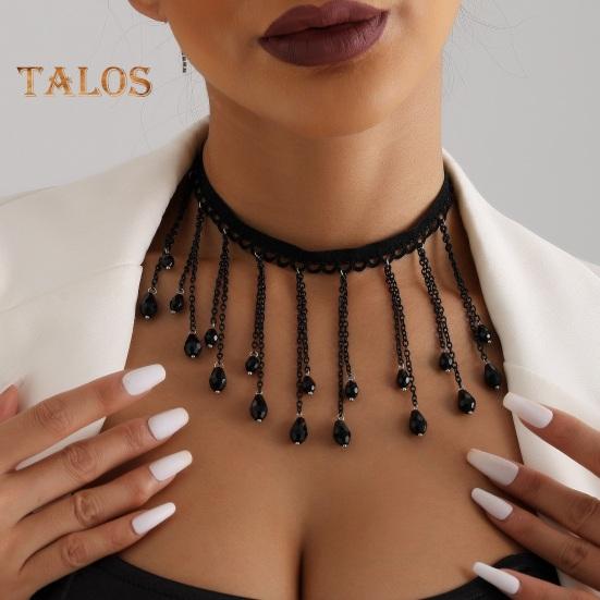 Gothic Choker Necklace Lightweight French Crystal Tassel Metal Necklaces with Adjustable Length for Women