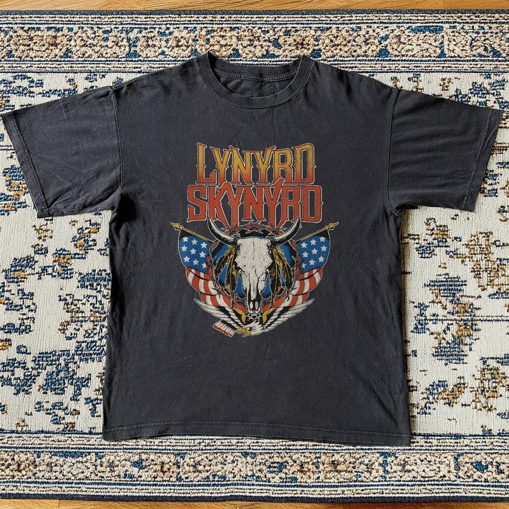 Lynyrd Skynyrd Череп быка Ретро Черный Унисекс Футболка Размер S5XL Унисекс Футболка