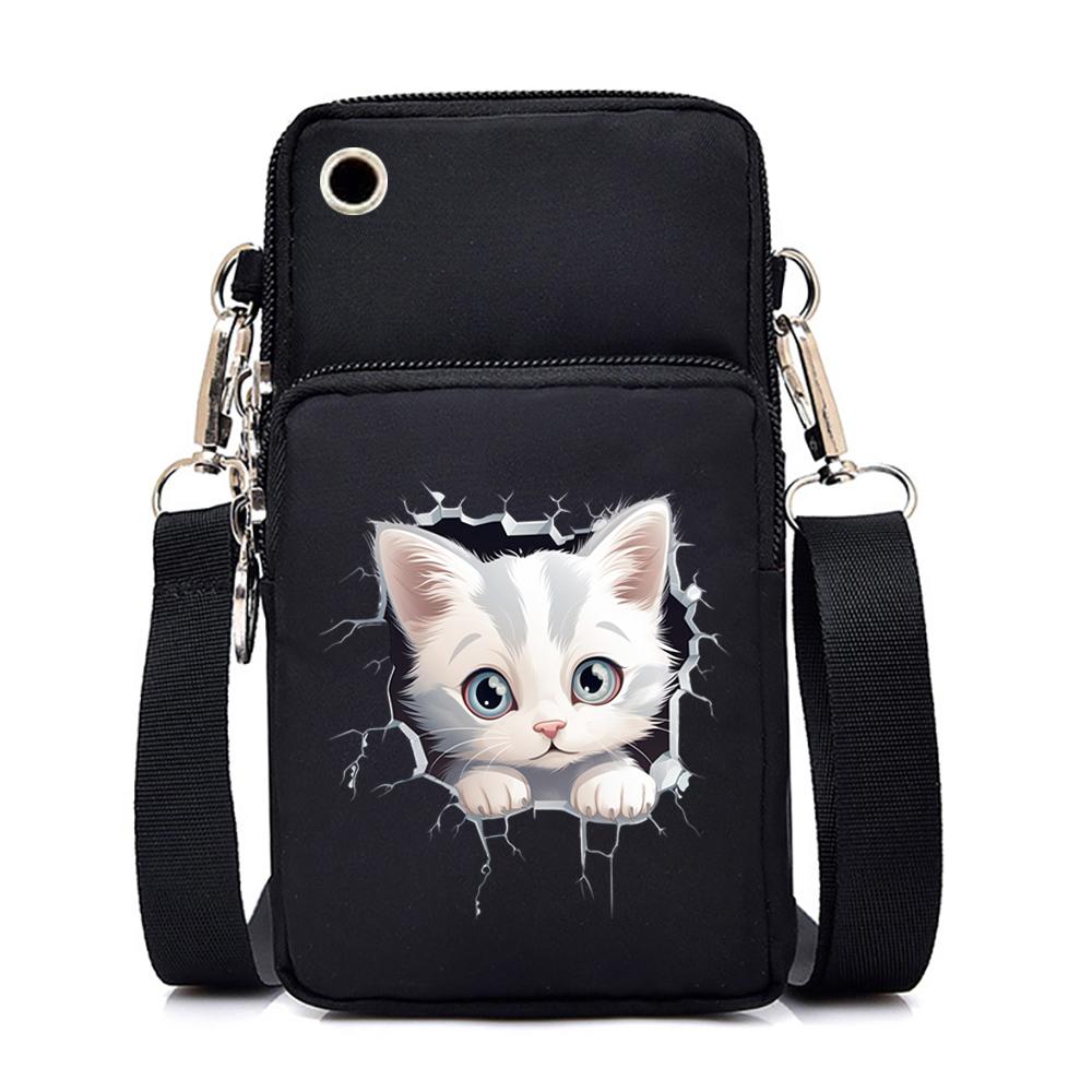 3D Модные Кошки Серии Принт Кошки и Сумки Женская Мини Сумка Для Мобильного Телефона Мультфильм Любитель Животных Сумка Через Плечо На Молнии