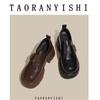 Женские ретро туфли на толстой подошве, новинка осени, с круглым носком, толстым каблуком, из маленькой кожи, на липучке, на высоком каблуке, на платформе, одинарные туфли