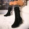 Высокие ботинки Зимние Новые Круглый носок На меху Клепки Мягкая подошва Нескользящие Износостойкие На танкетке Хлопковые ботинки