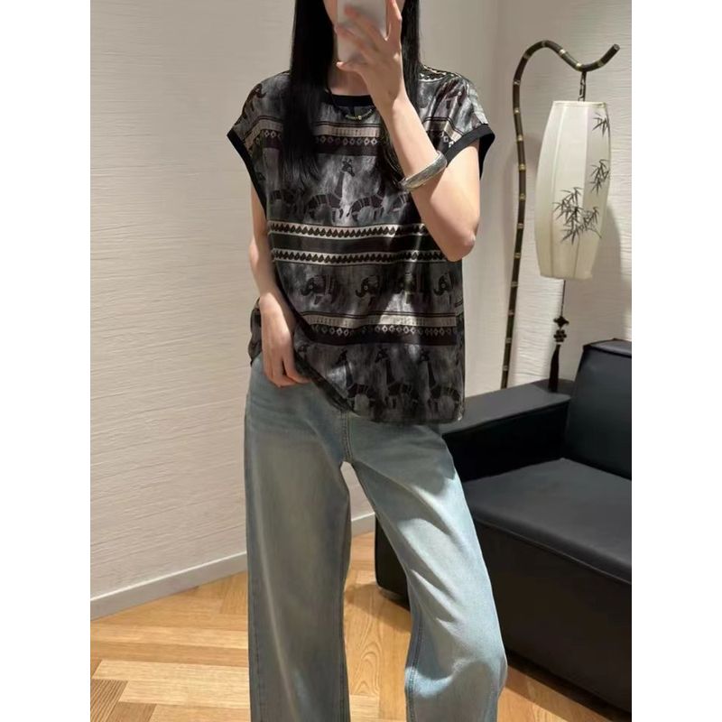 Cartoon Cartoon Popular Design Summer Raglan Sleeve Lazy Style Women Casual Loose Large Shirt T-shirt Inclusive Wear