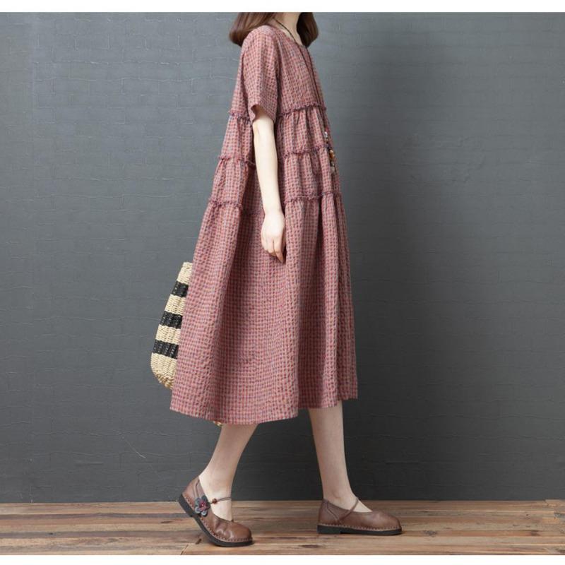 Loose Plus Size Women's Fashion Style Casual Medium Long Short Sleeve Dress