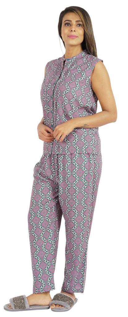 Phagun Pajamas Set Printed Rayon Sleepwear Sleeveless Nightwear For Women