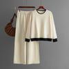 GMXIA Autumn and Winter Style Contrasting Color Round-neck Knitted Sweater Slimming Wide-leg Pants Two-piece Set for Women