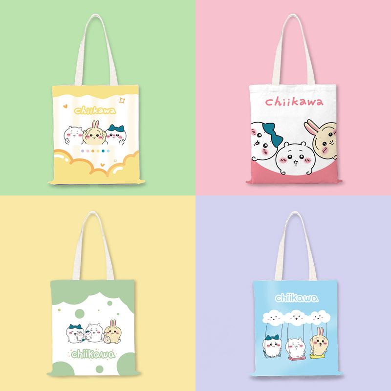 Chiikawa Anime Large Capacity Canvas Tote Bag - Cartoon Shoulder Bag for Women and College Students