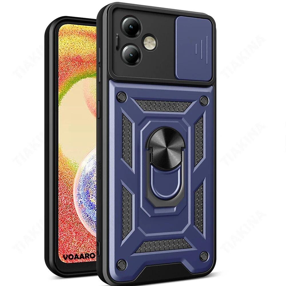 For Motorola Moto G14 4G G54 G84 5G Slide Lens Camera Protection Shockproof Armor Case for Moto Edge 40 Pro Neo 30 Ultra Magnetic Ring Holder Cover