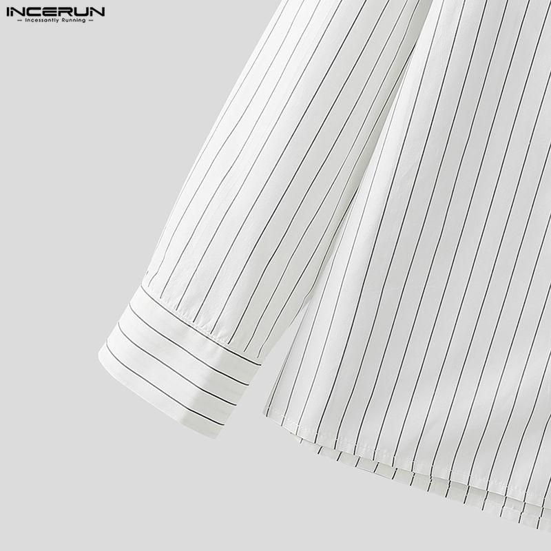 INCERUN Мужские повседневные рубашки оверсайз с длинным рукавом и лацканами в полоску