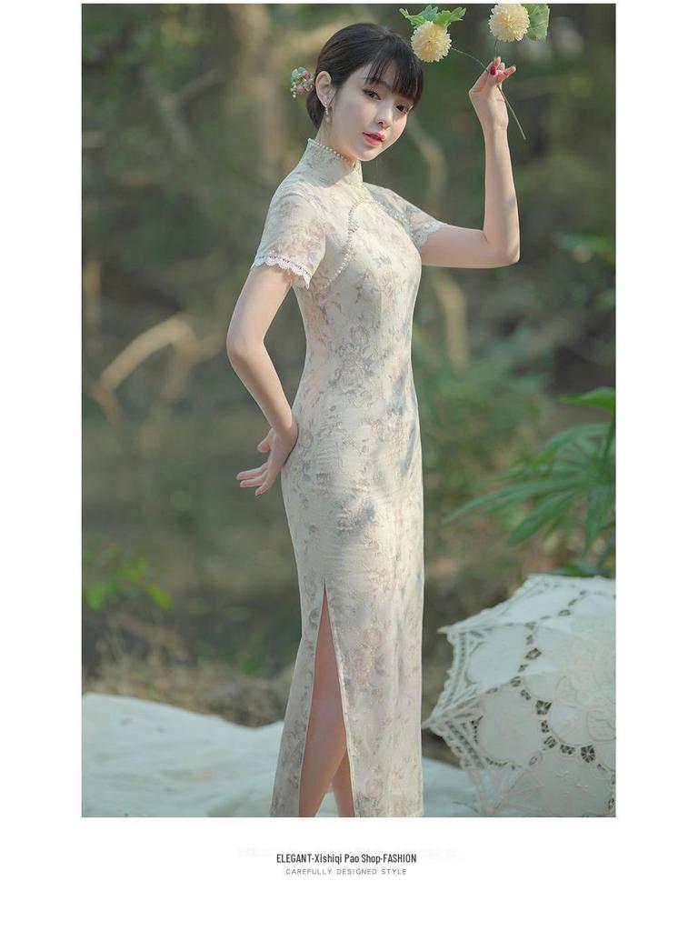 Белое ретро кружевное ципао: Молодежное лето 2025 года