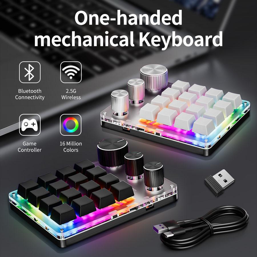 One-handed Mechanical Keyboard 16 Keys 3 Mode Macro Mechanical Keyboard Portable USB RGB Gaming Custom Programming Knob