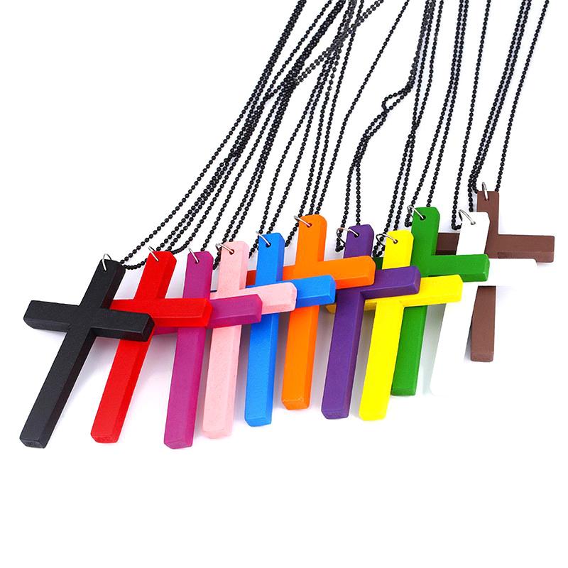 Vintage Wood Cross Pendant Necklace Simple Natural Wooden Cross Necklace Hip Hop Sweater Chain Jewelry Accessories Gifts