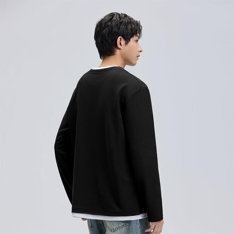 Mark Fairwhale Men's Waffle V-Neck Faux Two-Piece Long Sleeve T-Shirt