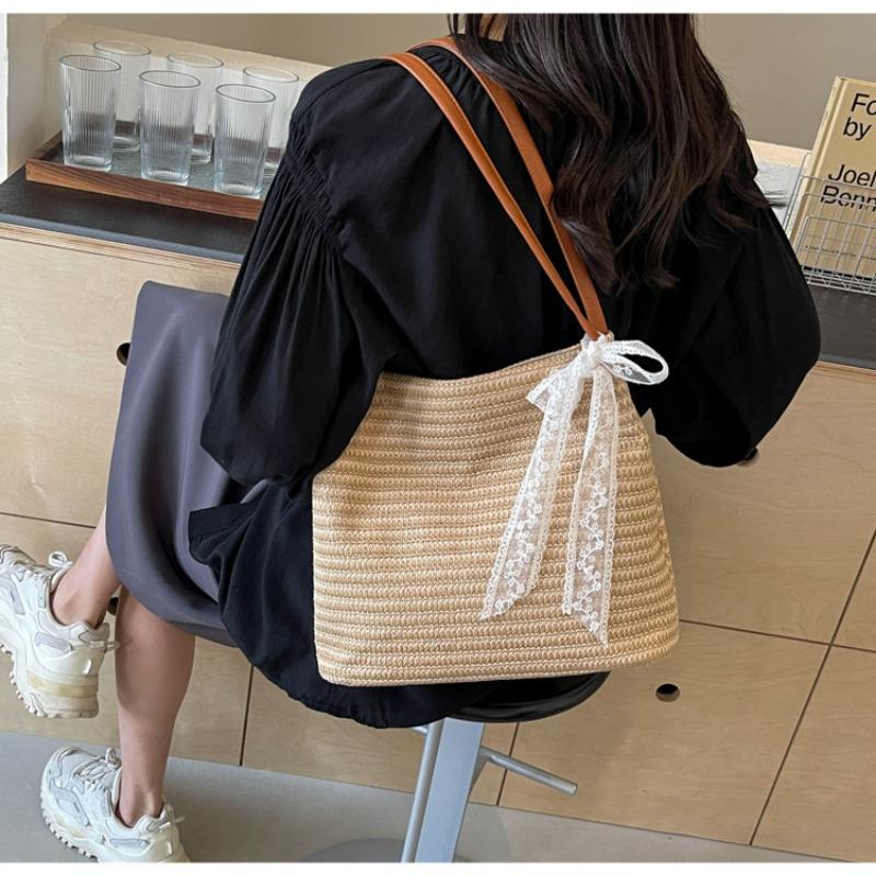 Женская тканая сумка из травы, новая летняя повседневная сумка через плечо в корейском стиле, пляжная сумка большой вместимости, универсальная сумка для поездок на работу