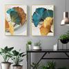 Nordic Blue Gold Plant Leaf Poster Ginkgo Leaves Abstract Canvas Print Wall Art Painting Picture Living Room Modern Decoration