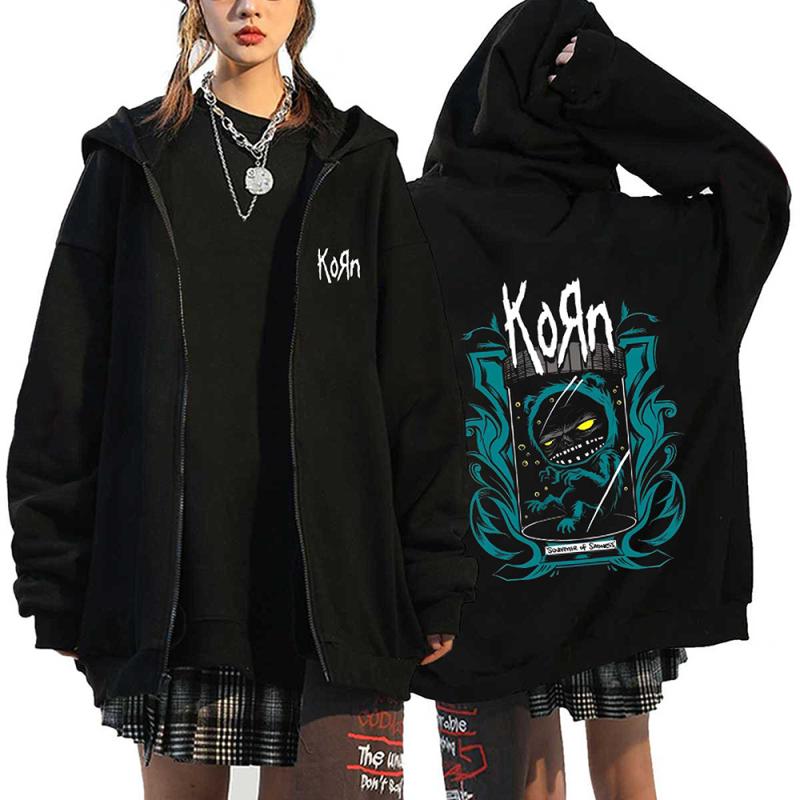 Толстовки на молнии с принтом Korn Rock Band Металлическая музыка Мужские куртки на молнии Уличная одежда в стиле хип-хоп Толстовки унисекс Y2K Кардиганы Пальто