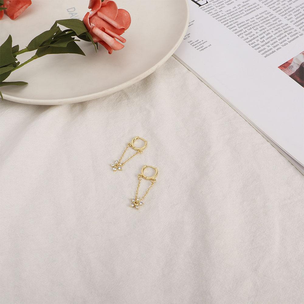 Блестящие корейские серьги-кольца из цинкового сплава в форме цветка для пожилых людей, серьги-подвески со стразами