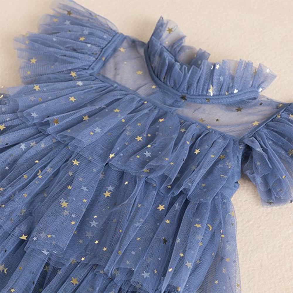 Летние сетчатые многослойные платья принцессы для девочек, элегантное праздничное платье-пачка с блестками и звездами для выпускного вечера, свадебное платье, детская одежда, подарок