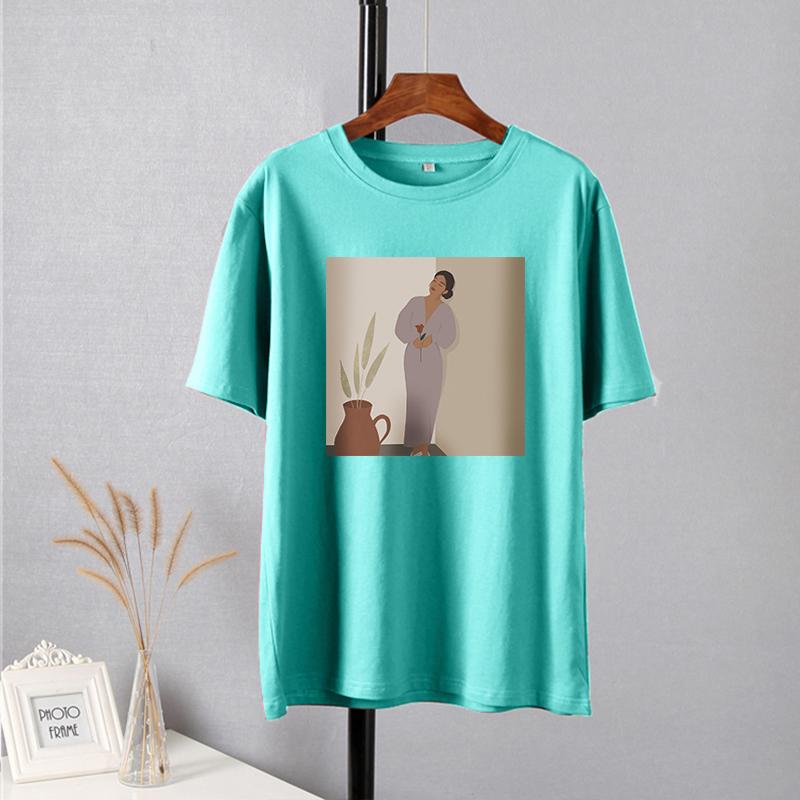 Hirsionsan элегантные мягкие футболки с рисунком женские летние повседневные базовые футболки с короткими рукавами женские корейские универсальные топы из 100% хлопка