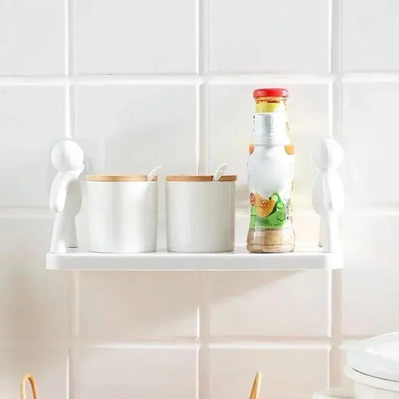 1PC 2PCS Self-adhesive Tape Buckle Holder Bathroom Shampoo Storage Racks Plastic Shelf Storage Organization Shelves Support