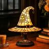 Halloween Witch Hat Lamp Resin Ornament USB Plug-in Light Decor, Festive Table Lamp