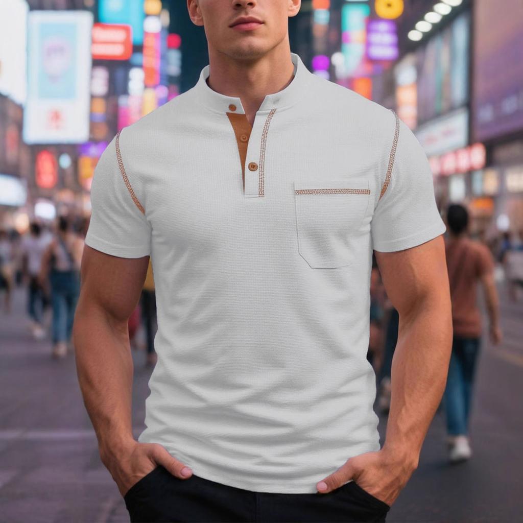 Men  Standing Collar  Leisure  Short Sleeves  T-Shirt